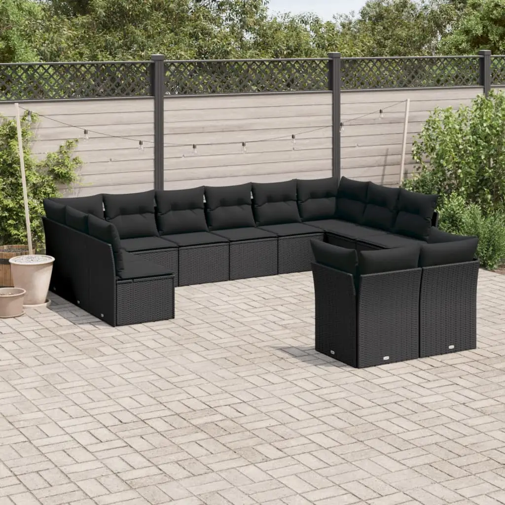 Ensemble canapés de jardin 12 places en résine tressée avec fonction rangement pour terrasse Noir – ComfortXL Outdoor Living