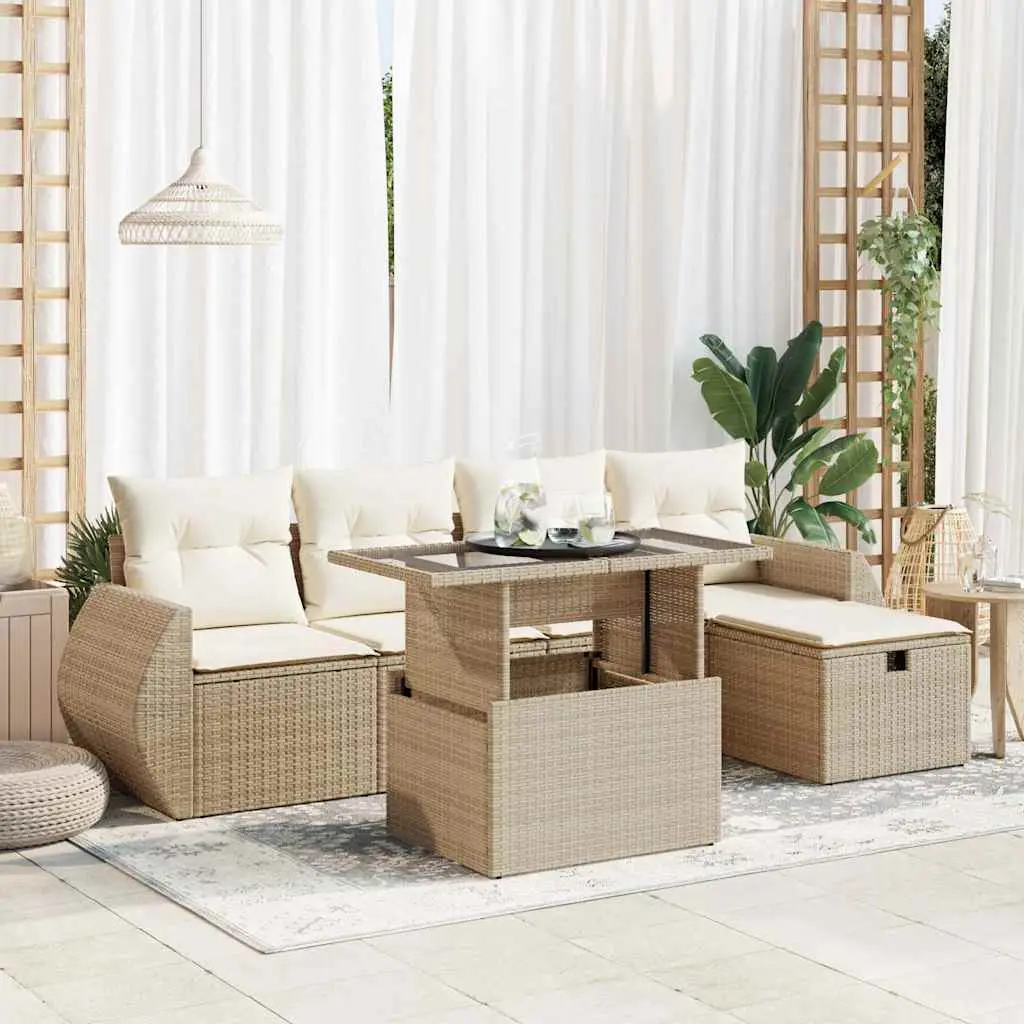 Ensemble de jardin 6 places résine tressée modulable avec coffre rangement Beige – ComfortXL Outdoor Living