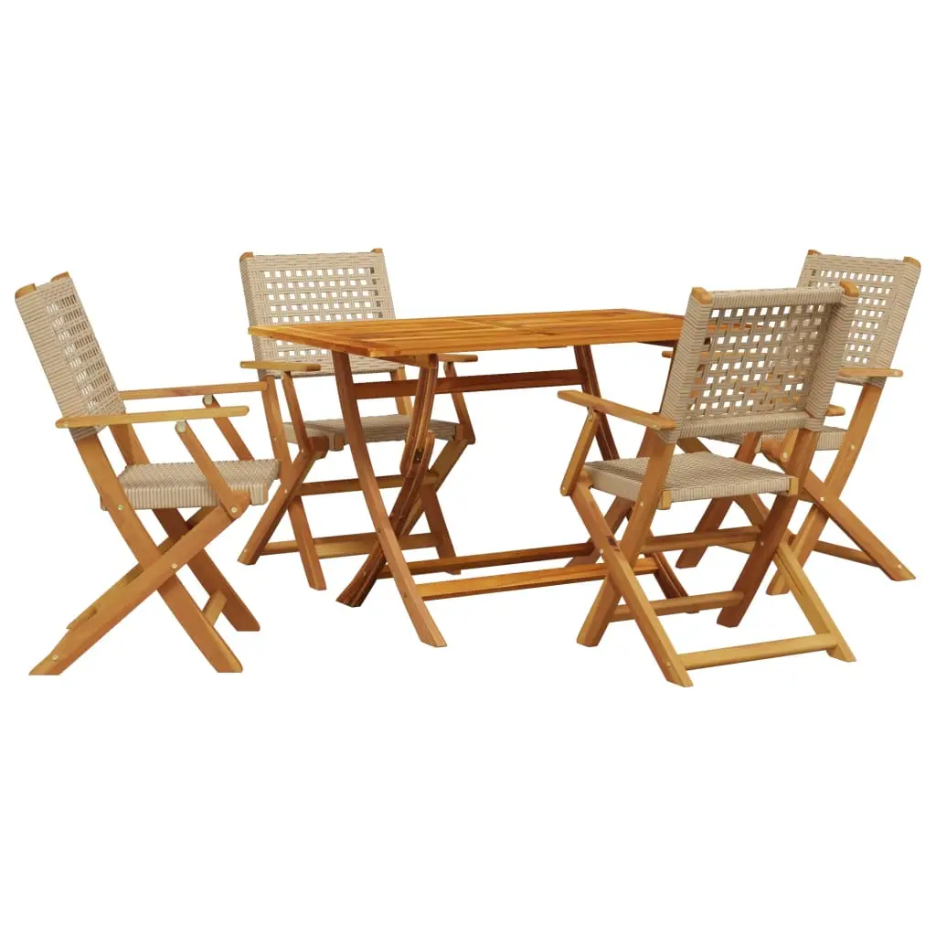Ensemble de 5 pcs table de jardin avec chaises – mobilier de jardin résine tressée et bois massif-JU2687