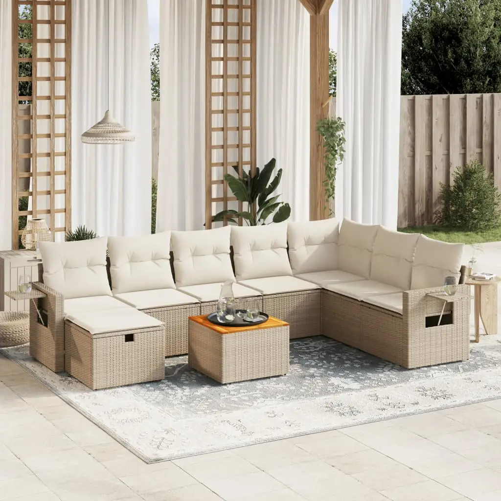 Ensemble Canapé de Jardin 9 pcs en Résine Tressée et Acier avec Coussins Beige – ComfortXL Outdoor Living
