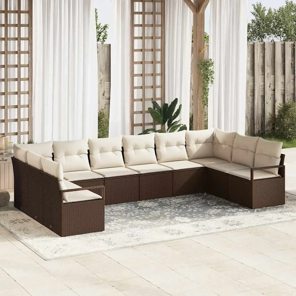 Ensemble de Canapés avec coussin 10 pcs Marron polyrotin vidaXL 3346558