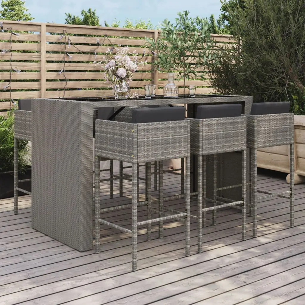 Ensemble de bar de jardin 7 pcs avec coussins gris poly rotin vidaXL 3200665