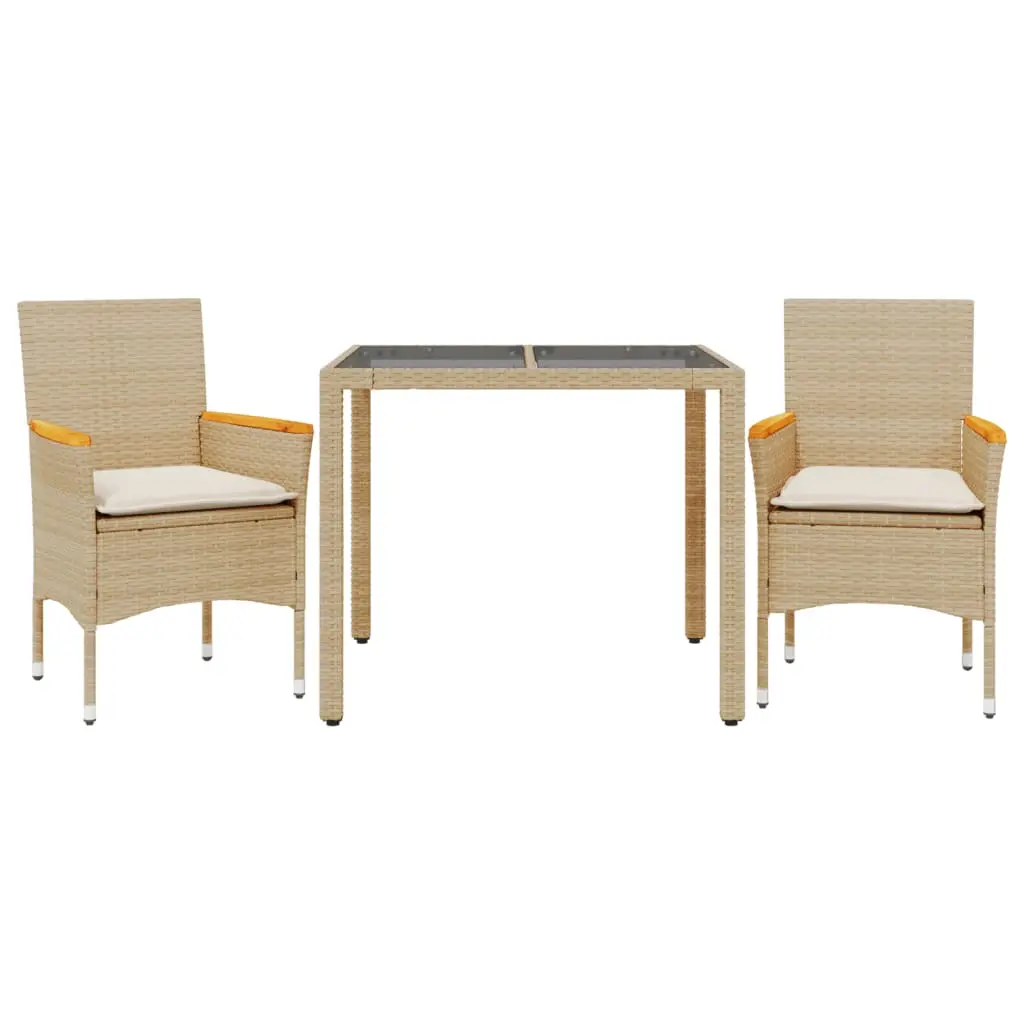 Ensemble de 3 pcs table de jardin et chaises avec coussins – mobilier de jardin beige rotin verre-JU2850