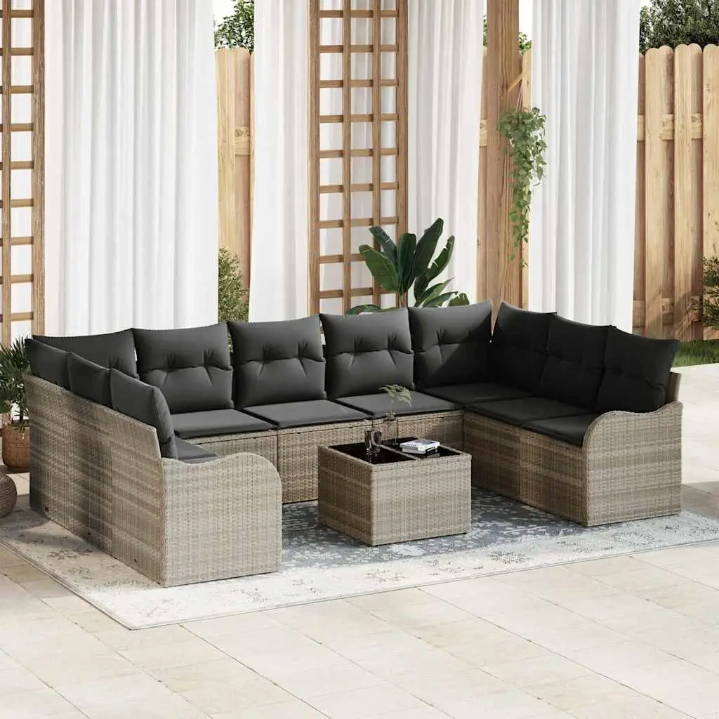 Ensemble canapé de jardin 9 places en poly rotin modulable Gris clair – ComfortXL Outdoor Living