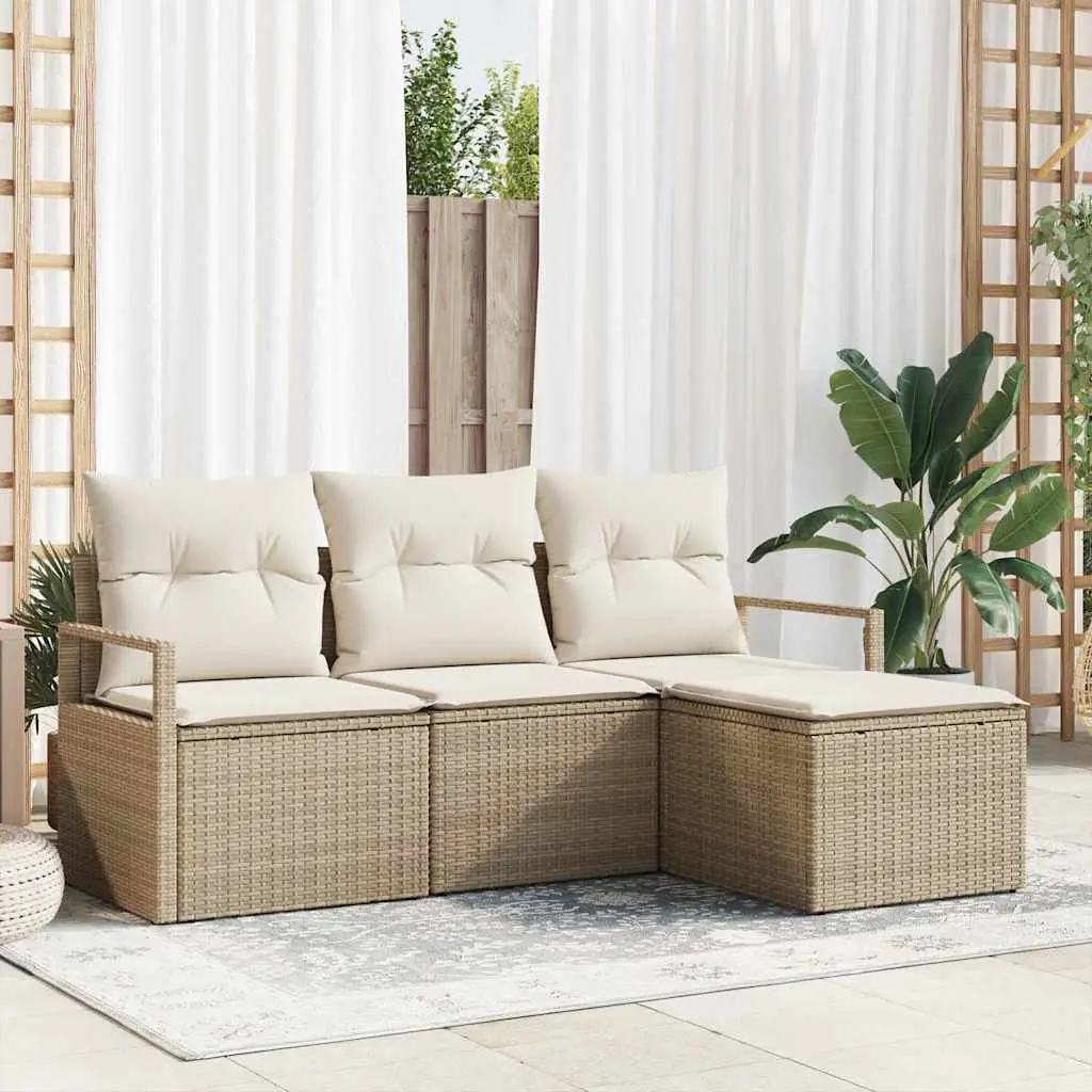 Ensemble de Canapés avec coussin 4 pcs Beige et crème polyrotin vidaXL 3355000