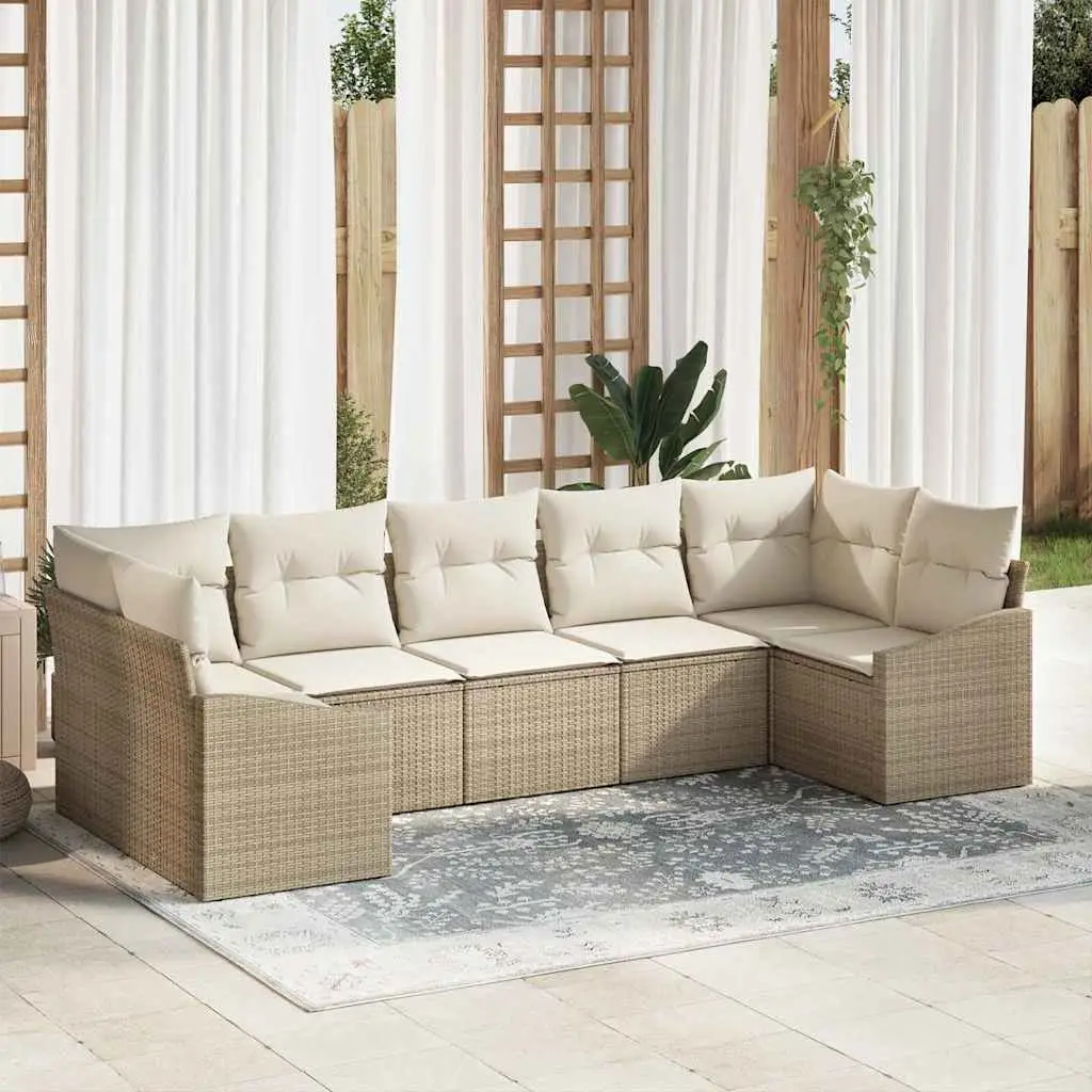 Ensemble de Canapés avec coussin 7 pcs Beige polyrotin vidaXL 3346871