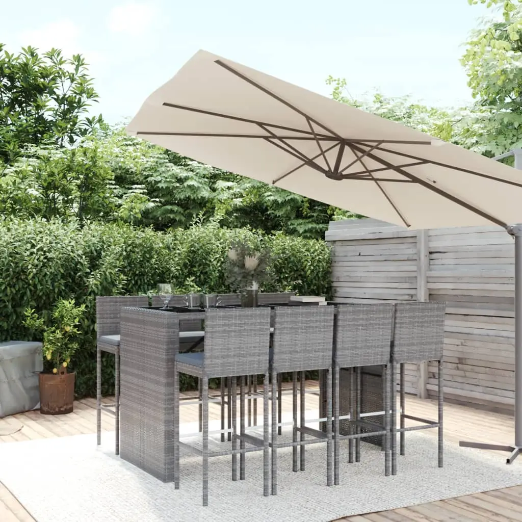 Ensemble de bar de jardin 9 pcs avec coussins gris poly rotin vidaXL 3187630