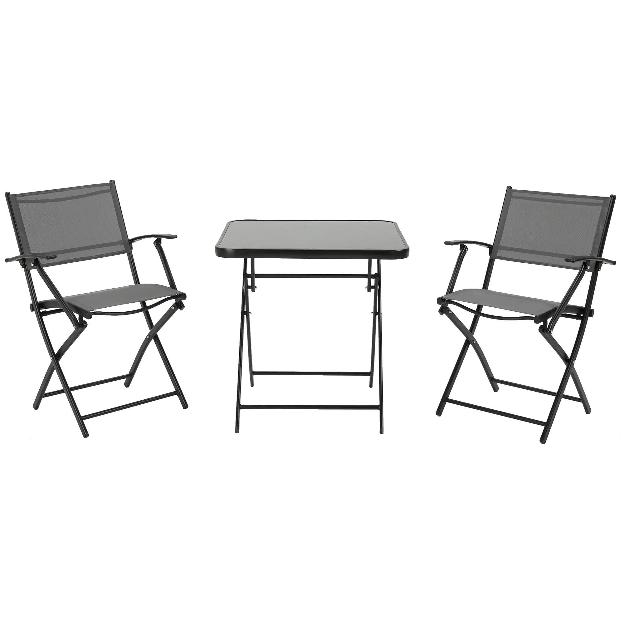 Ensemble de balcon pliable 2 personnes en métal noir et gris 60 x 60 x 60 cm – PANGIVO