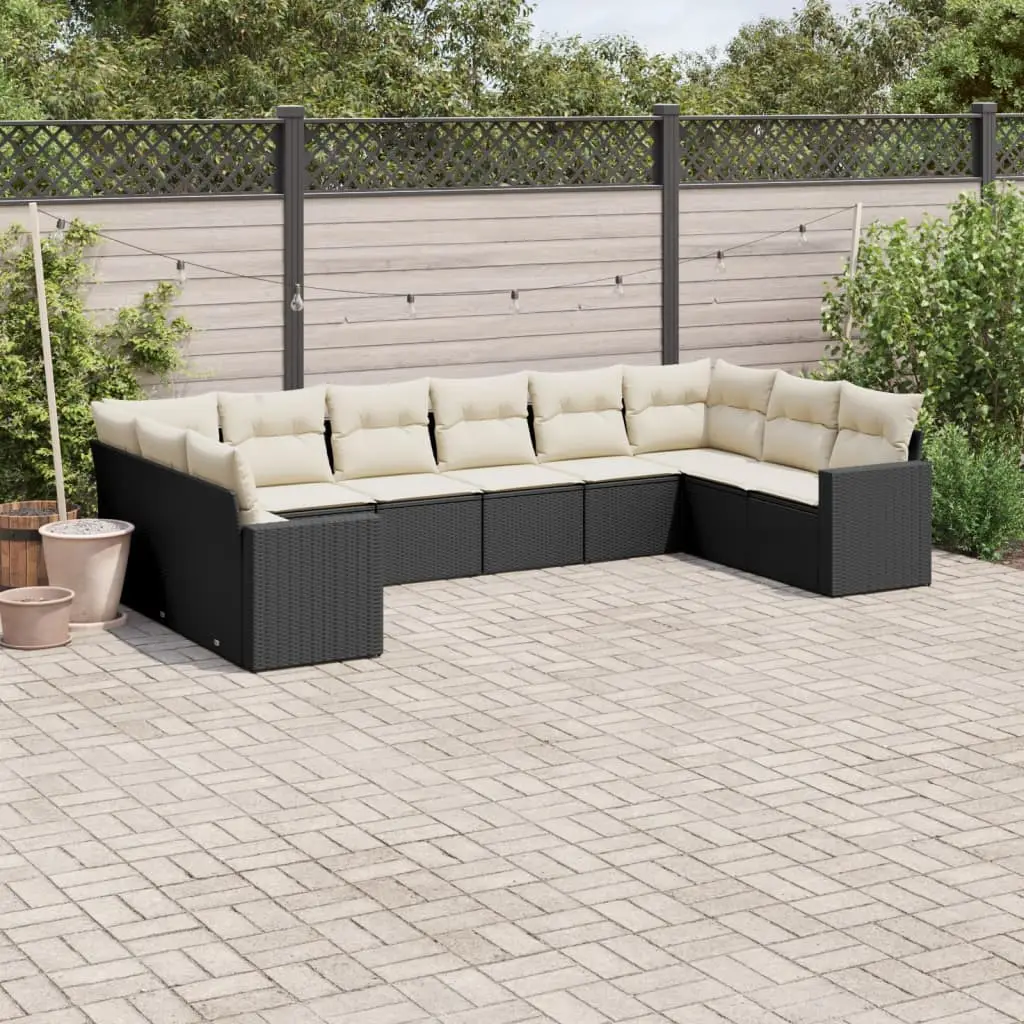 Ensemble Canapés de Jardin 10 Pièces Résine Tressée Modulable pour Extérieur Noir et Blanc Crème – ComfortXL Outdoor Living