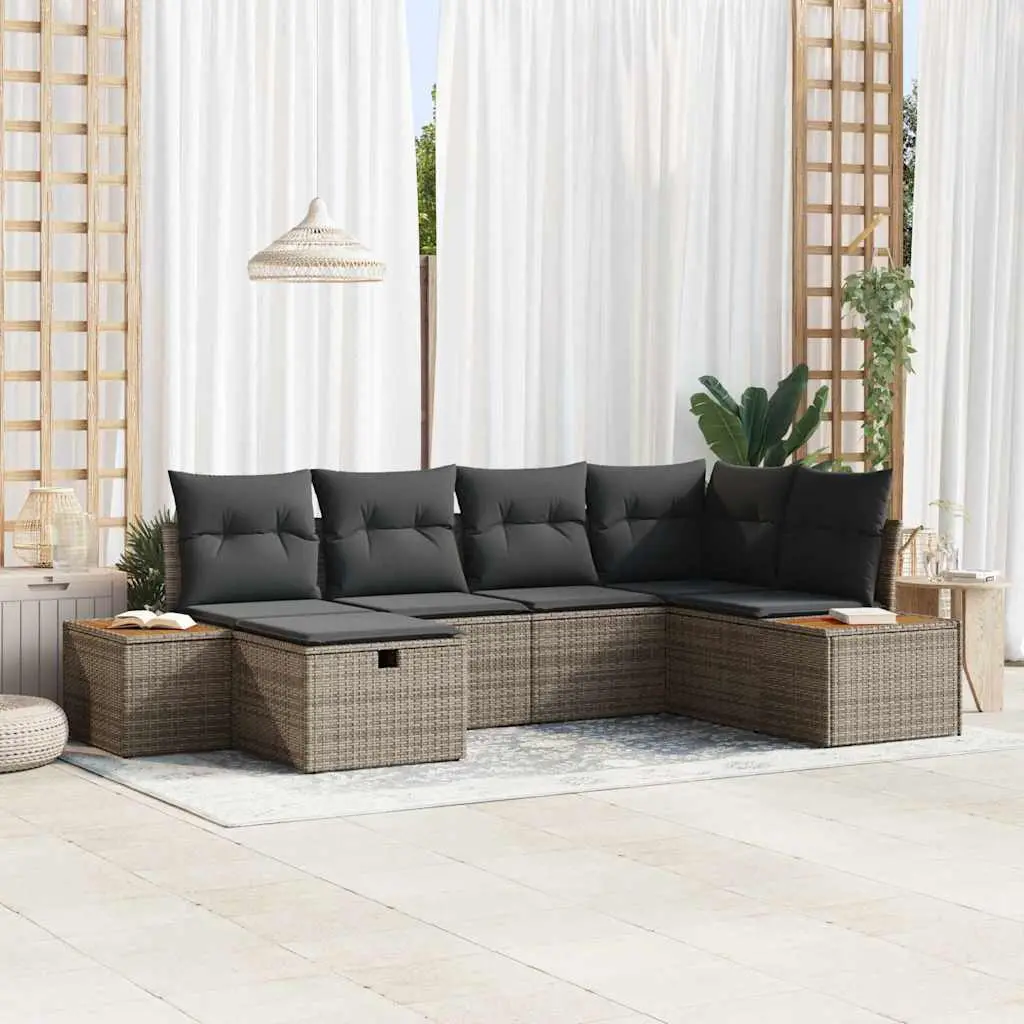 Ensemble de canapé de jardin avec coussin Gris polyrotin vidaXL 3360963