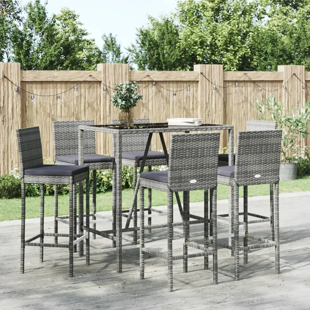 Ensemble de bar de jardin 7 pcs avec coussins gris poly rotin vidaXL 3187646