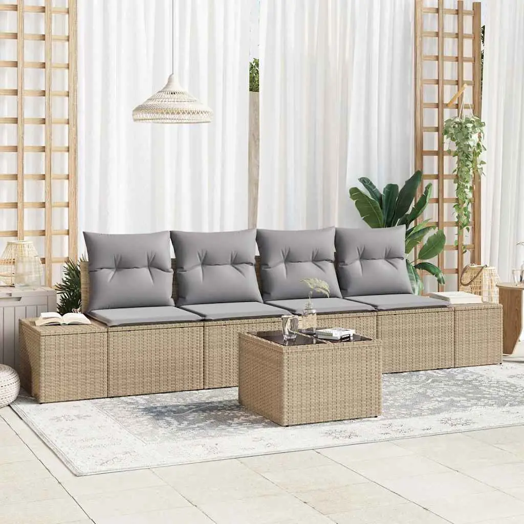 Ensemble de Canapés 5 pcs Beige et Gris clair polyrotin vidaXL 3346930