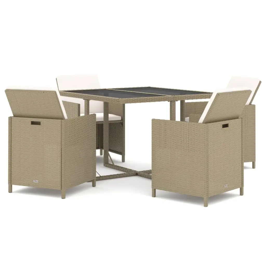 Ensemble de 5 pcs table de jardin et chaises avec coussins – mobilier de jardin Poly rotin Beige-JU2742