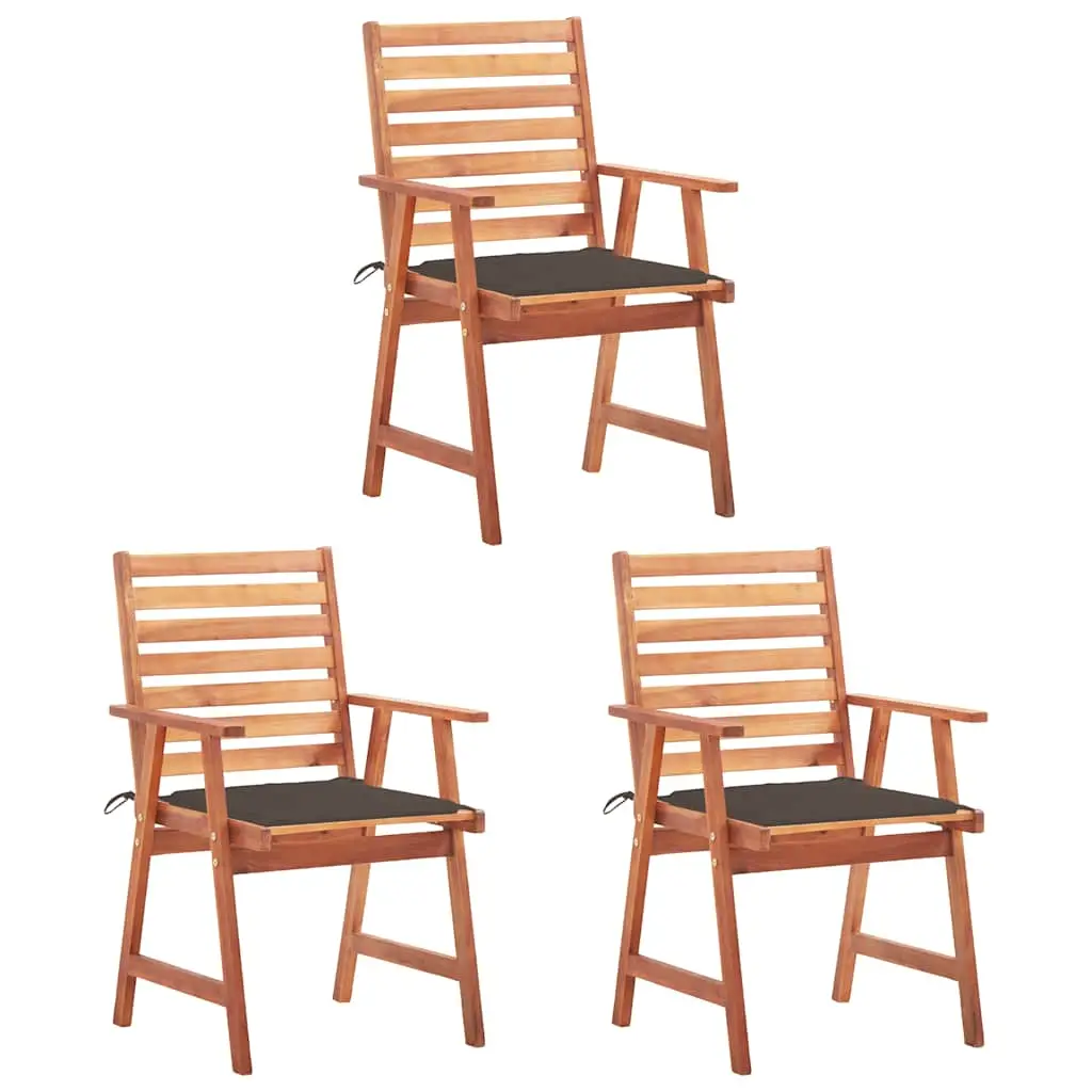 Ensemble de 3 Chaises de Table d’Extérieur Bois d’Acacia Massif avec Coussins Taupe – ComfortXL Outdoor Living