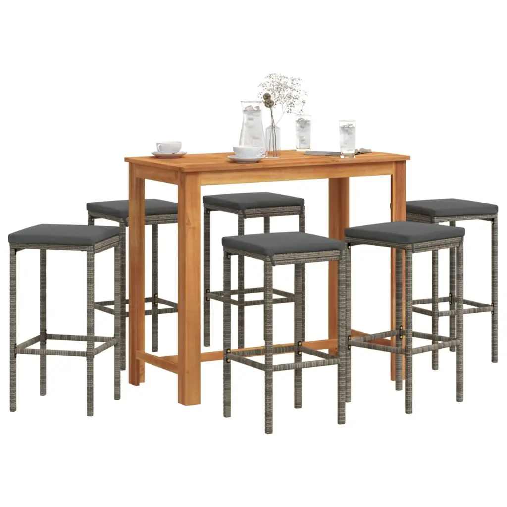 Ensemble de bar de jardin 7 pcs gris bois massif acacia rotin vidaXL 3295287