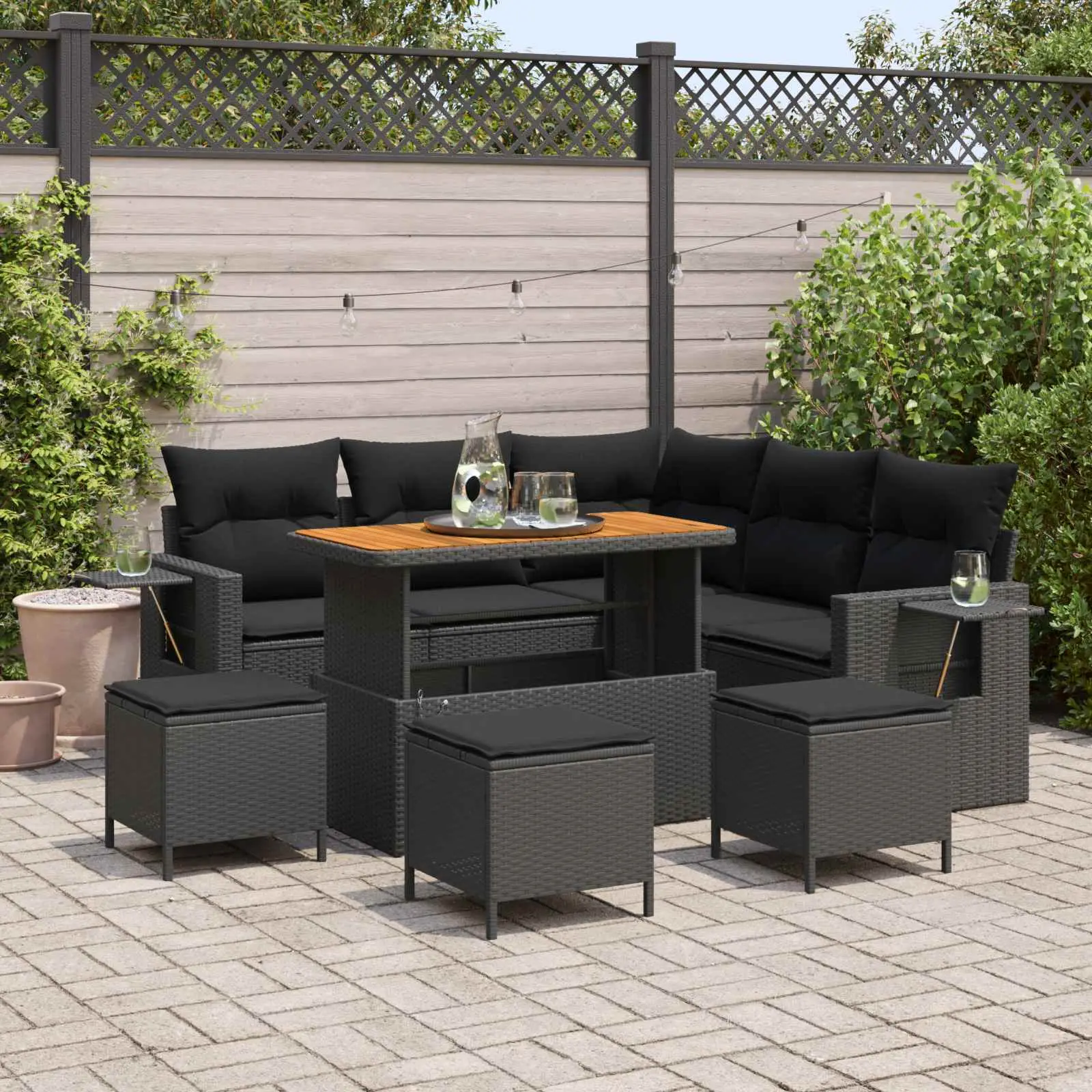 Ensemble de canapé de jardin avec coussin 9 pcs Noir polyrotin vidaXL 3361749