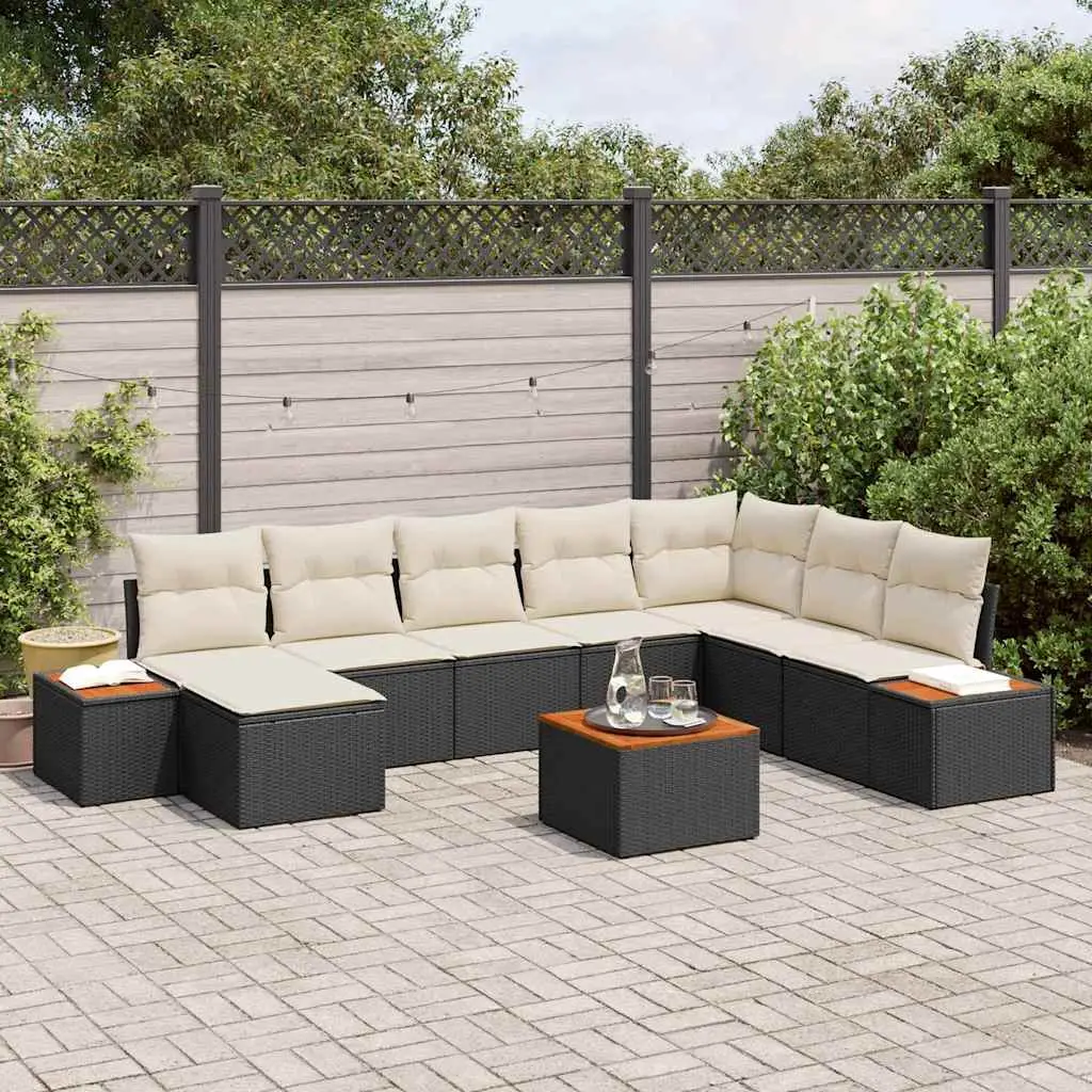 Ensemble de canapé de jardin avec coussin 9 pcs Noir Poly rotin vidaXL 3348148