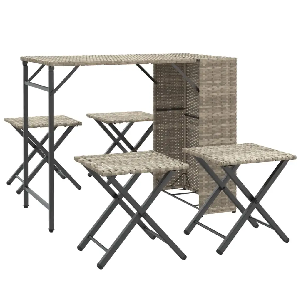 Ensemble de 5 pcs table de jardin avec chaises – mobilier de jardin pliable gris clair poly rotin