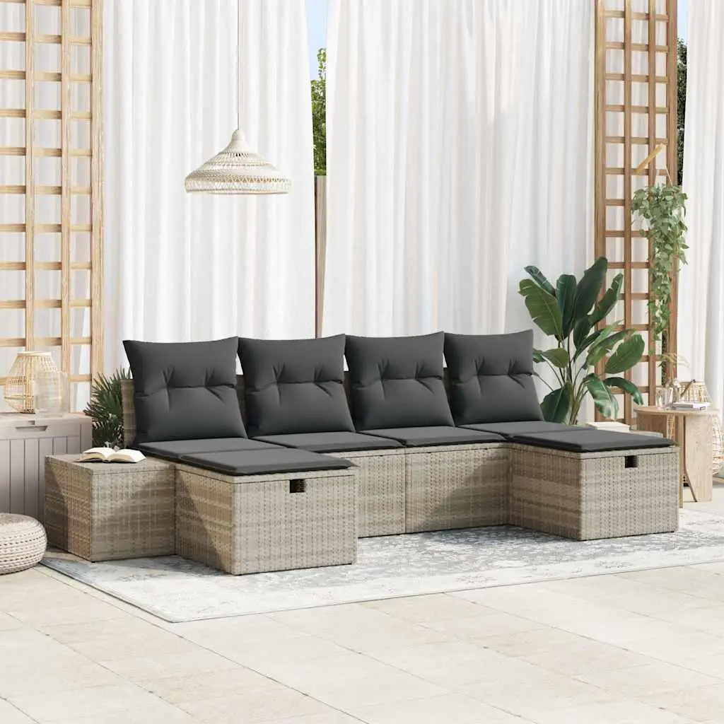Ensemble de jardin 6 places en poly rotin avec coussins déhoussables Gris clair – ComfortXL Outdoor Living