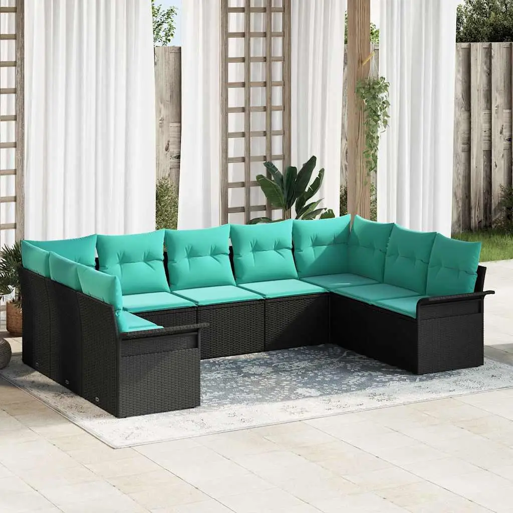 Ensemble de canapé de jardin avec coussin 9 pcs Noir polyrotin vidaXL 3345526