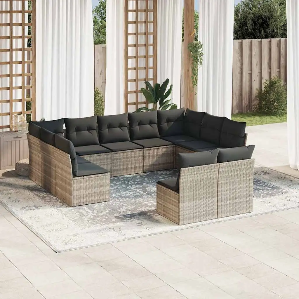 Ensemble canapés de jardin 11 places modulable résine tressée avec rangement pratique pour terrasse Gris Clair – ComfortXL Outdoor Living