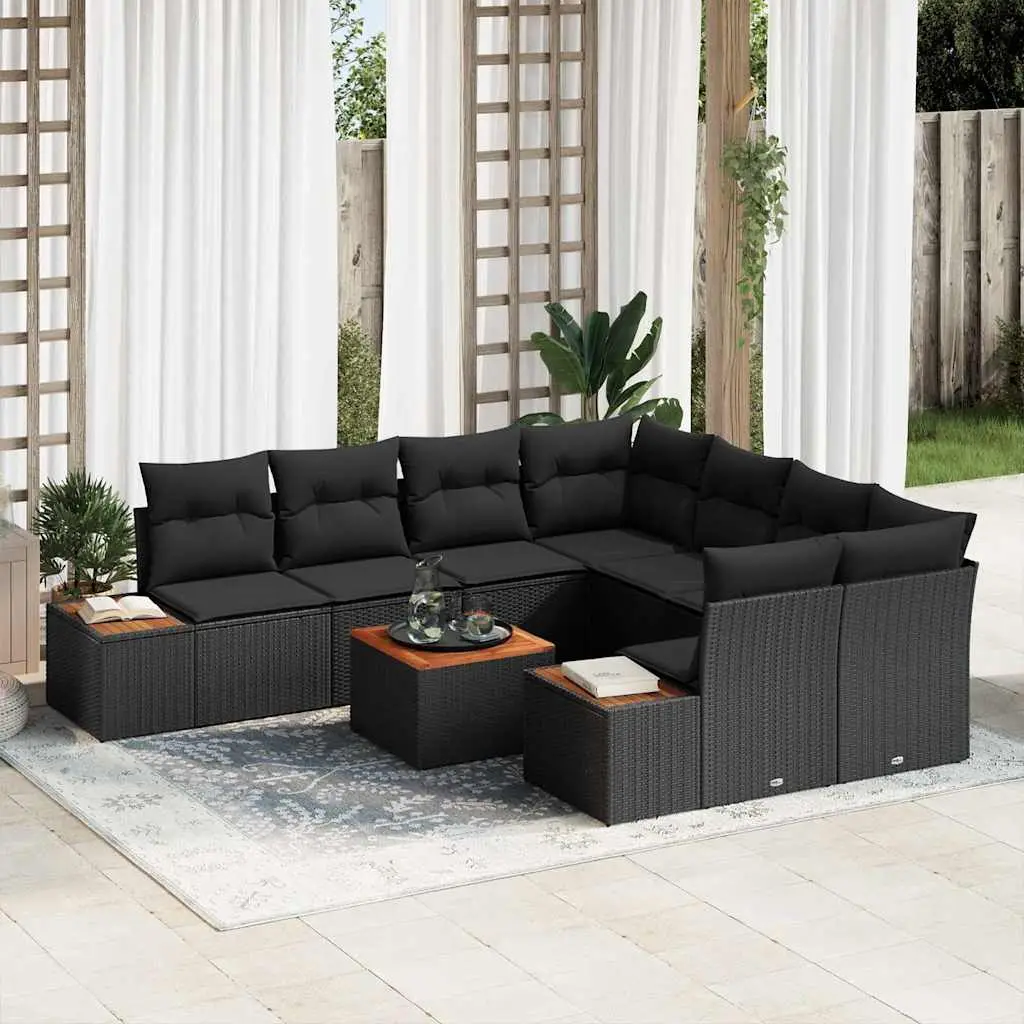 Ensemble de jardin 9 pièces 8 places avec coussins résistants à l’eau Noir – ComfortXL Outdoor Living