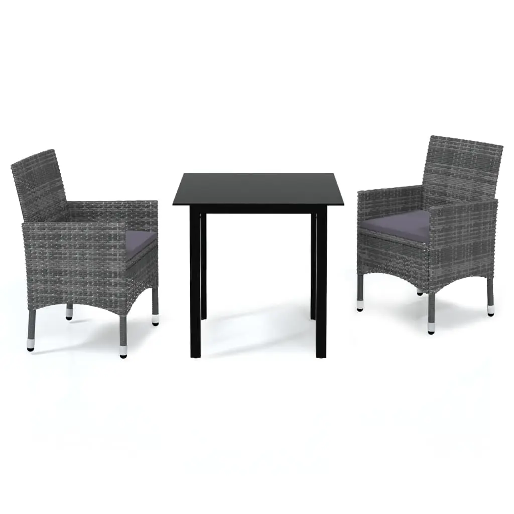 Ensemble de 3 pcs table de jardin et chaises avec coussins – mobilier de jardin Résine tressée Gris-JU2348