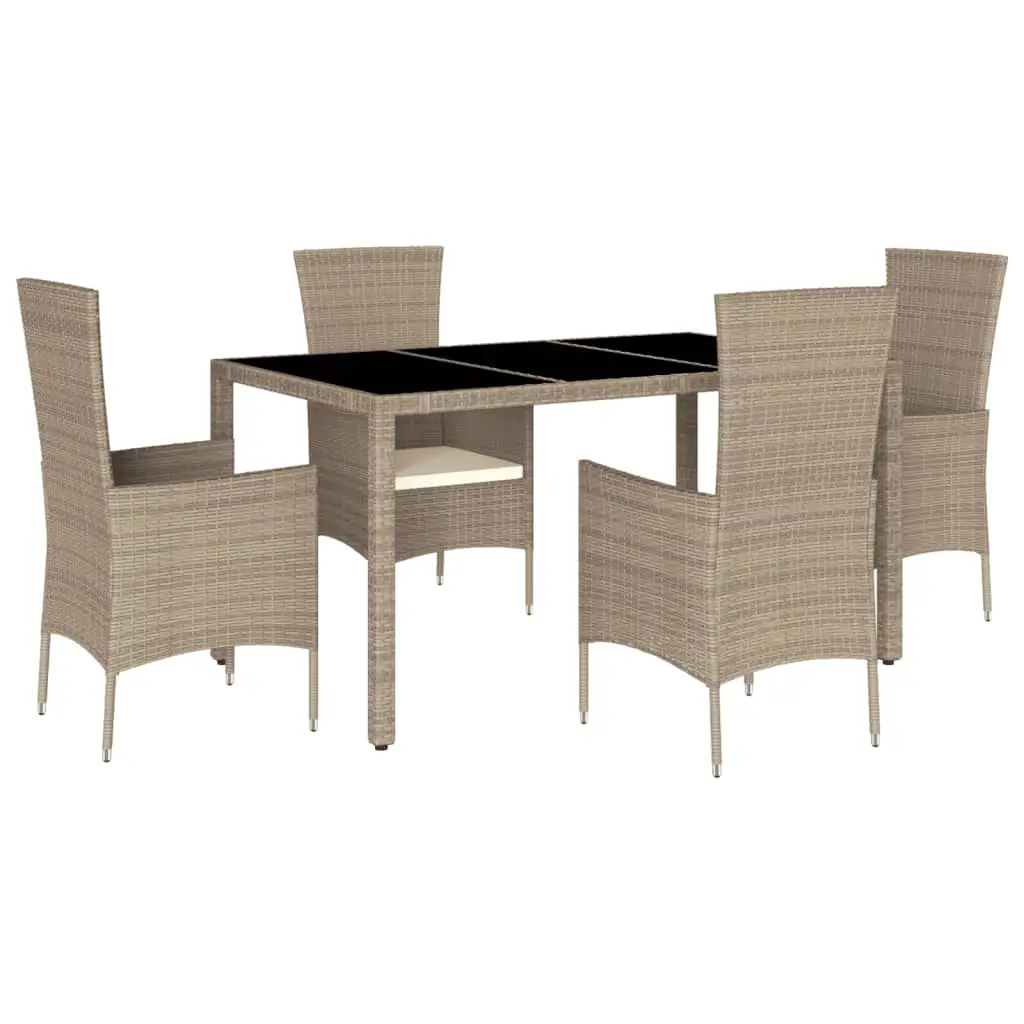Ensemble de 5 pcs table de jardin et chaises avec coussins – mobilier de jardin Beige poly rotin-JU2672