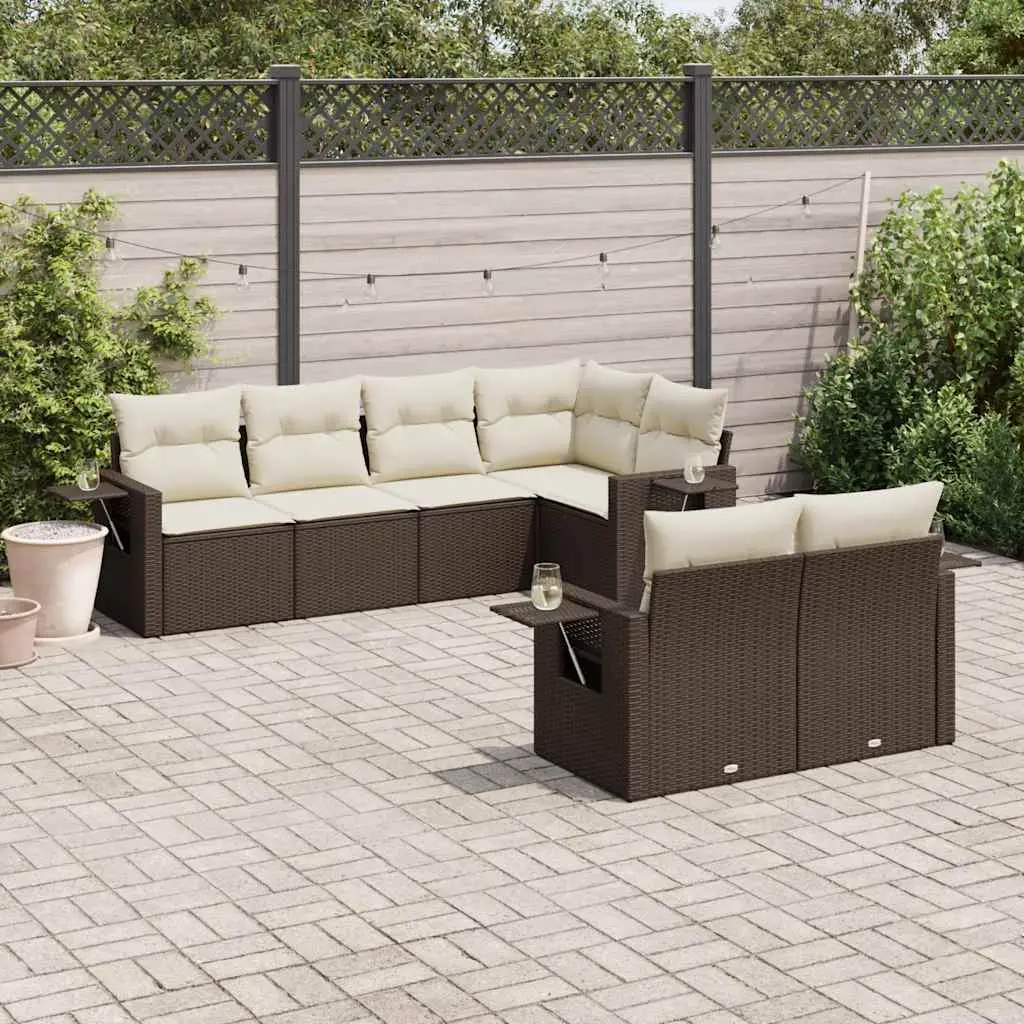 Ensemble de jardin 7 places en poly rotin modulable avec coffres de rangement Marron – ComfortXL Outdoor Living