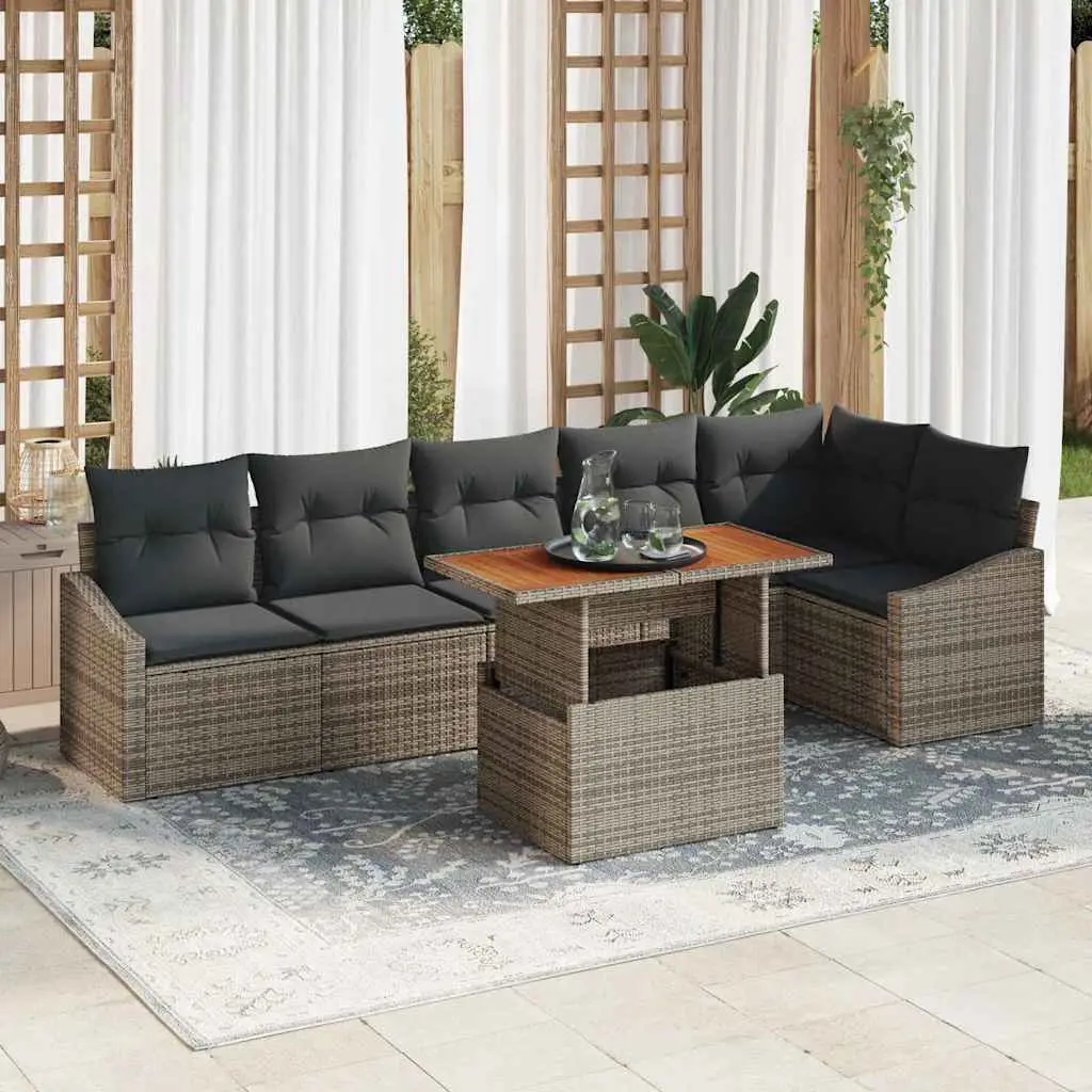 Ensemble canapé de jardin modulable 7 pièces en résine tressée avec coffres Gris – ComfortXL Outdoor Living