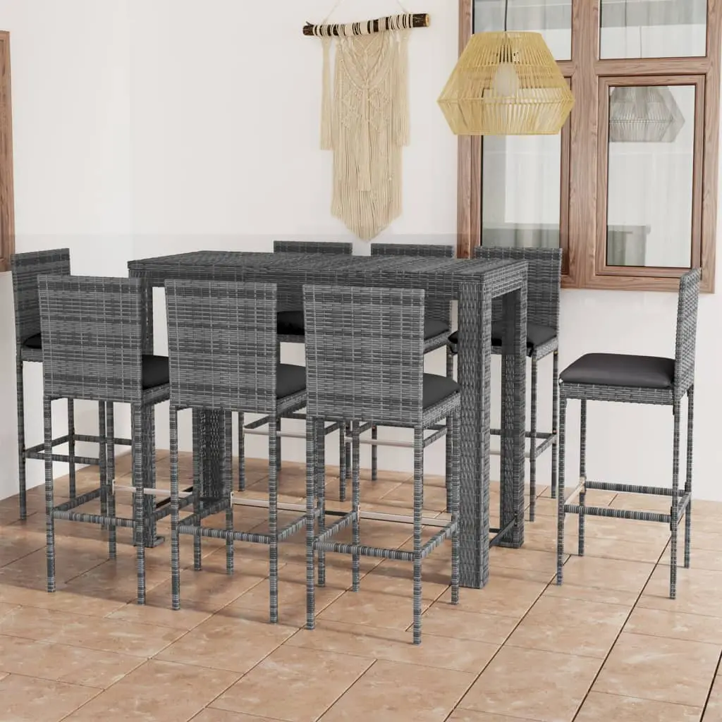 Ensemble de bar d’extérieur 9 pcs coussins anthracite Rotin vidaXL 3064803