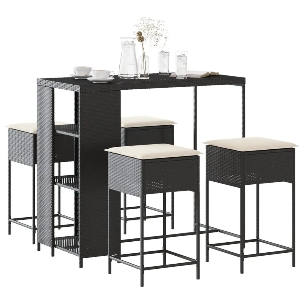 Ensemble de bar de jardin 5 pcs avec coussins noir poly rotin vidaXL 3261493