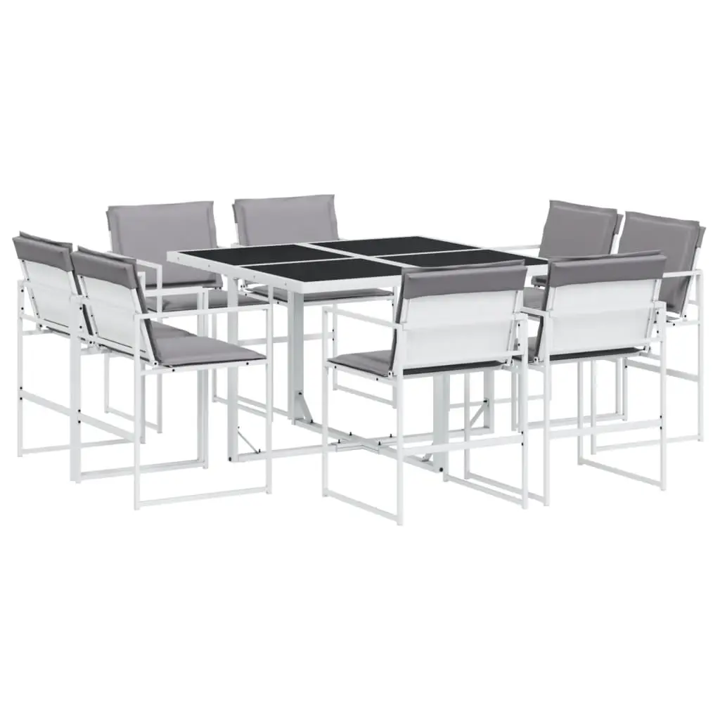 Ensemble de 9 pcs table de jardin et chaises avec coussins – mobilier de jardin blanc textilène-JU2962