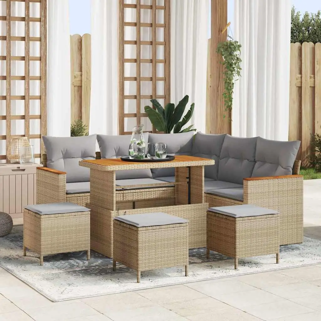 Ensemble de canapé de jardin avec coussin Beige Poly rotin vidaXL 3365002