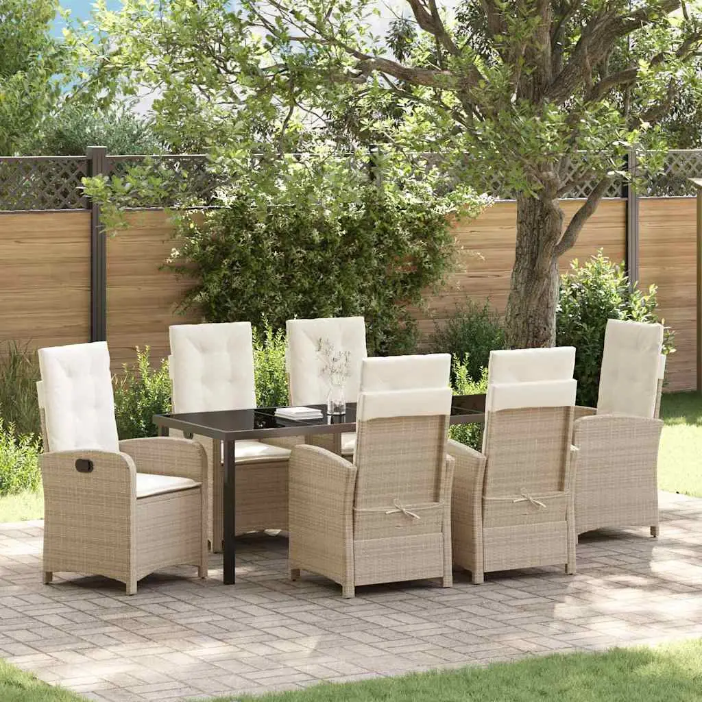 Ensemble de salle à manger pour jardin 7 pcs Beige polyrotin vidaXL 3380286 beige et blanc crème