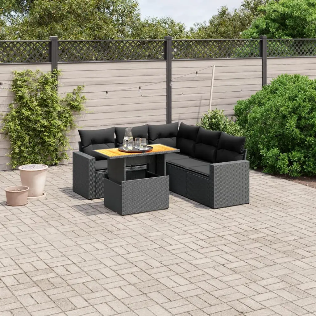 Ensemble canapé extérieur 6 places en poly rotin table relevable pour terrasse Noir – ComfortXL Outdoor Living