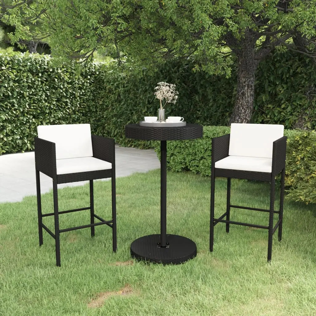 Ensemble de bar de jardin 3 pcs et coussins Résine tressée Noir vidaXL 3094772