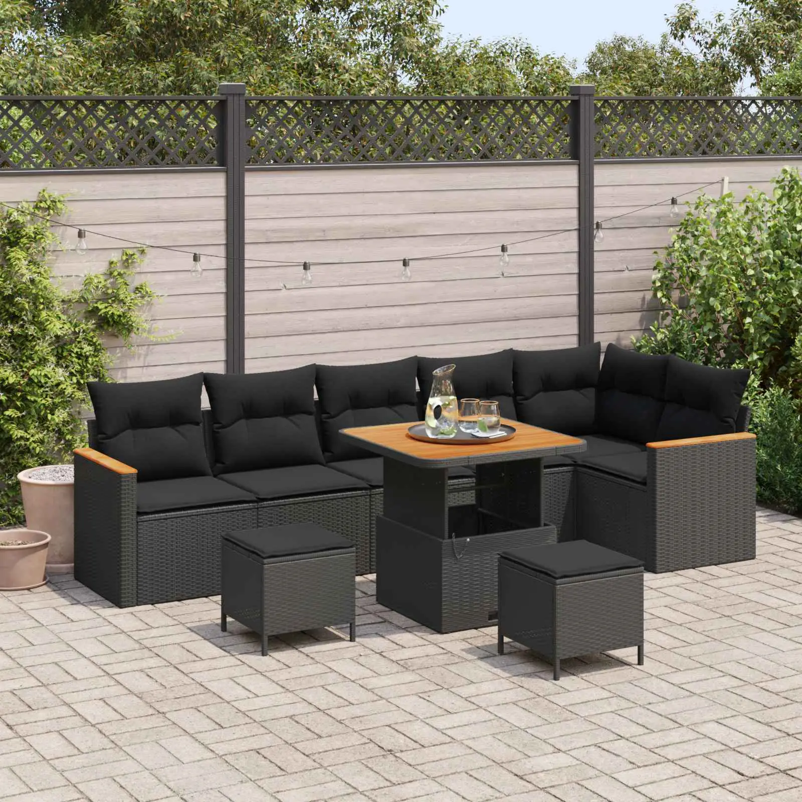 Ensemble de canapé de jardin avec coussin 9 pcs Noir Poly rotin vidaXL 3365009