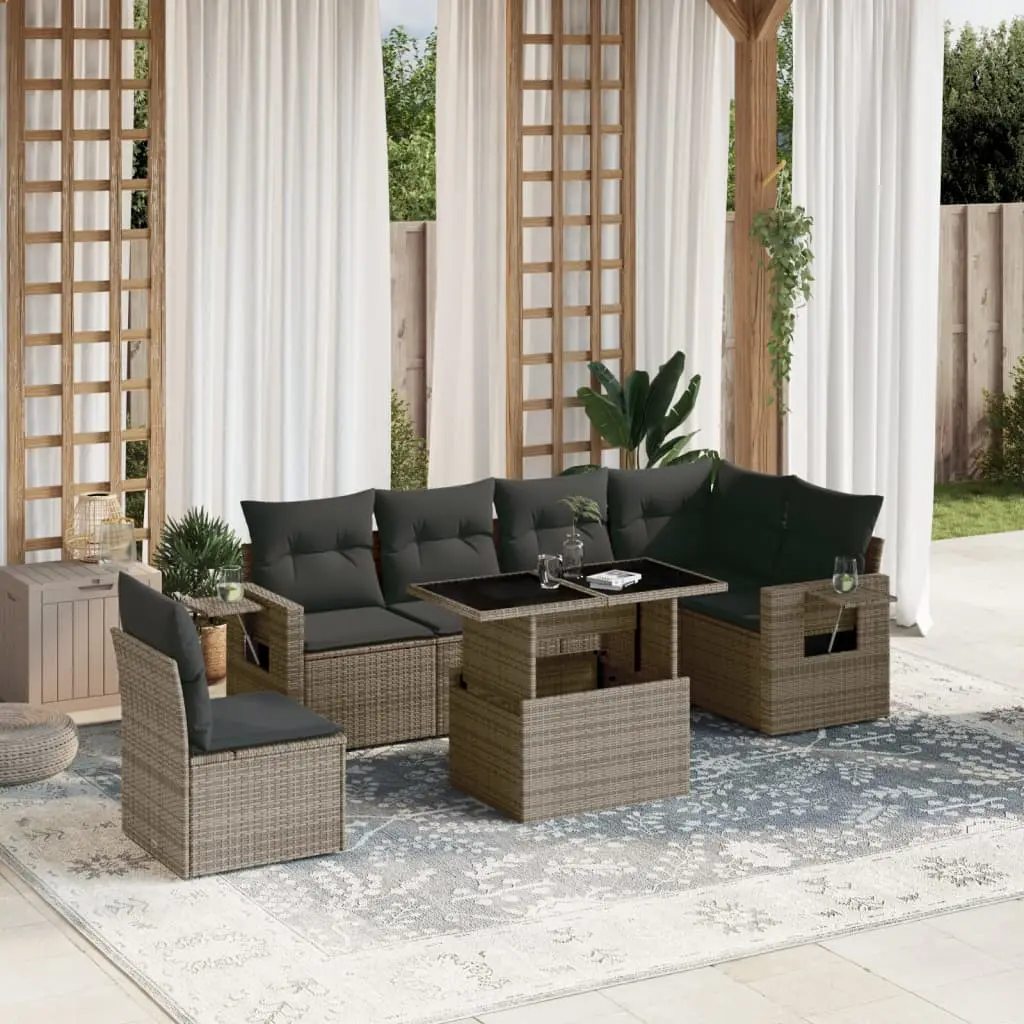 Ensemble de jardin 7 personnes résine tressée table ajustable Gris – ComfortXL Outdoor Living