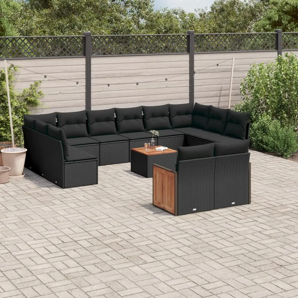 Ensemble canapés de jardin 13 pièces polyrotin Table bois d’acacia Mobilier modulable extérieur Noir – ComfortXL Outdoor Living