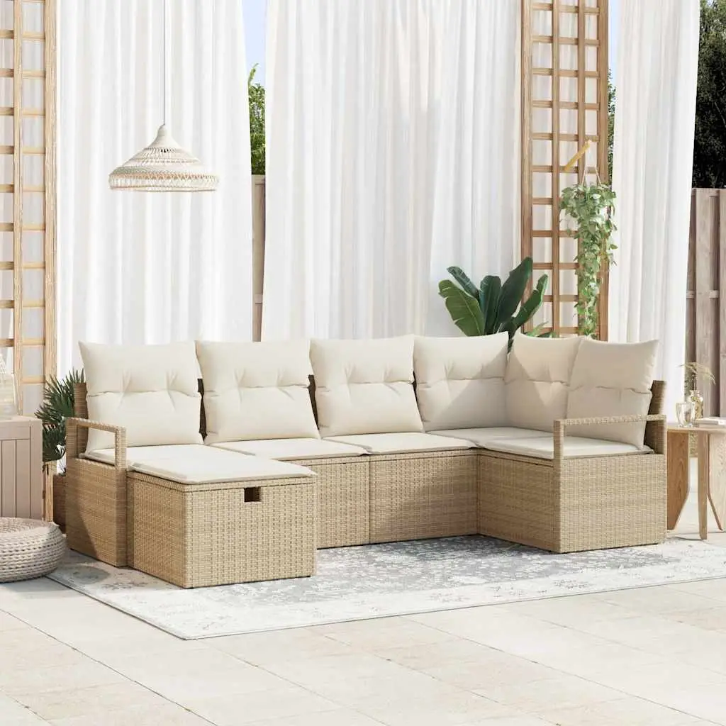 Ensemble de Canapés avec coussin 6 pcs Beige et crème polyrotin vidaXL 3359180