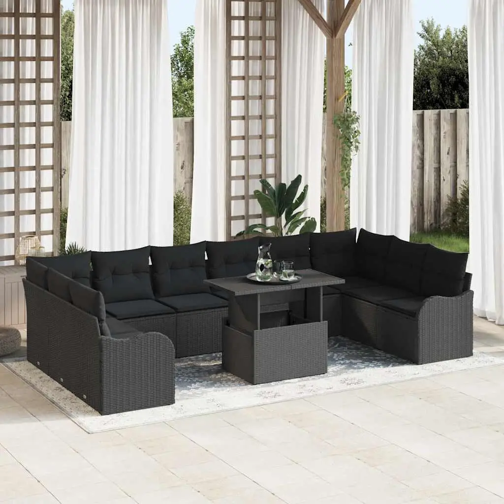 Ensemble canapé extérieur 10 places modulable poly rotin tressé à la main Noir – ComfortXL Outdoor Living