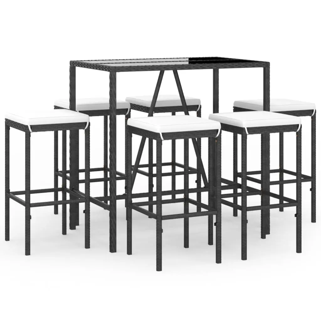 Ensemble de 7 pcs bar de jardin – Mobilier d’extérieur – Mobilier de jardin avec coussins noir poly rotin