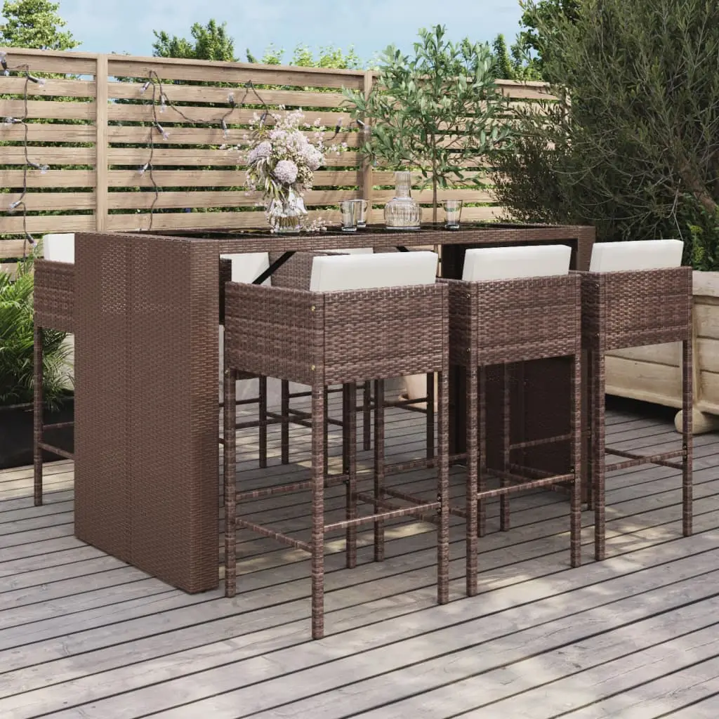 Ensemble de Bar 7 pcs Résine Tressée avec Coussins pour Terrasse Jardin Marron – ComfortXL Outdoor Living