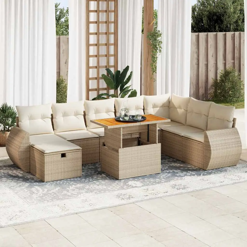 Ensemble de Jardin Modulable Résine Tressée et Acacia 9 Pièces avec Coffres de Rangement pour Terrasse Beige – ComfortXL Outdoor Living