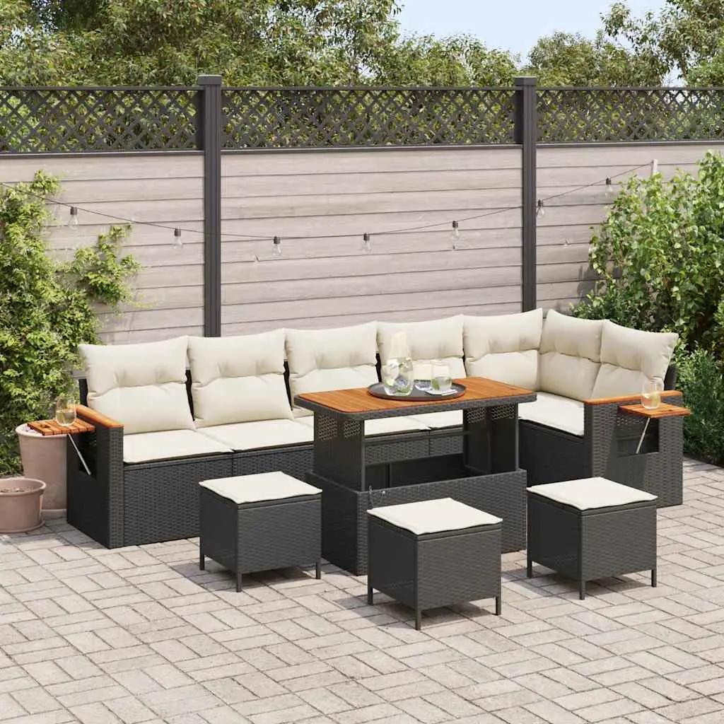 Ensemble Canapés XXL 10 Pièces Poly Rotin Noir et Crème avec Coffres de Rangement et Table Basse – ComfortXL Outdoor Living