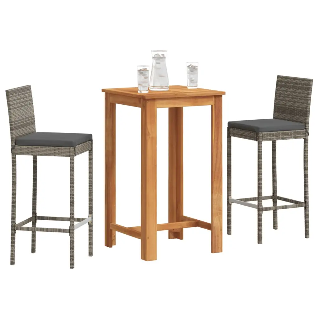 Ensemble de bar de jardin 3 pcs gris bois massif acacia rotin vidaXL 3295263