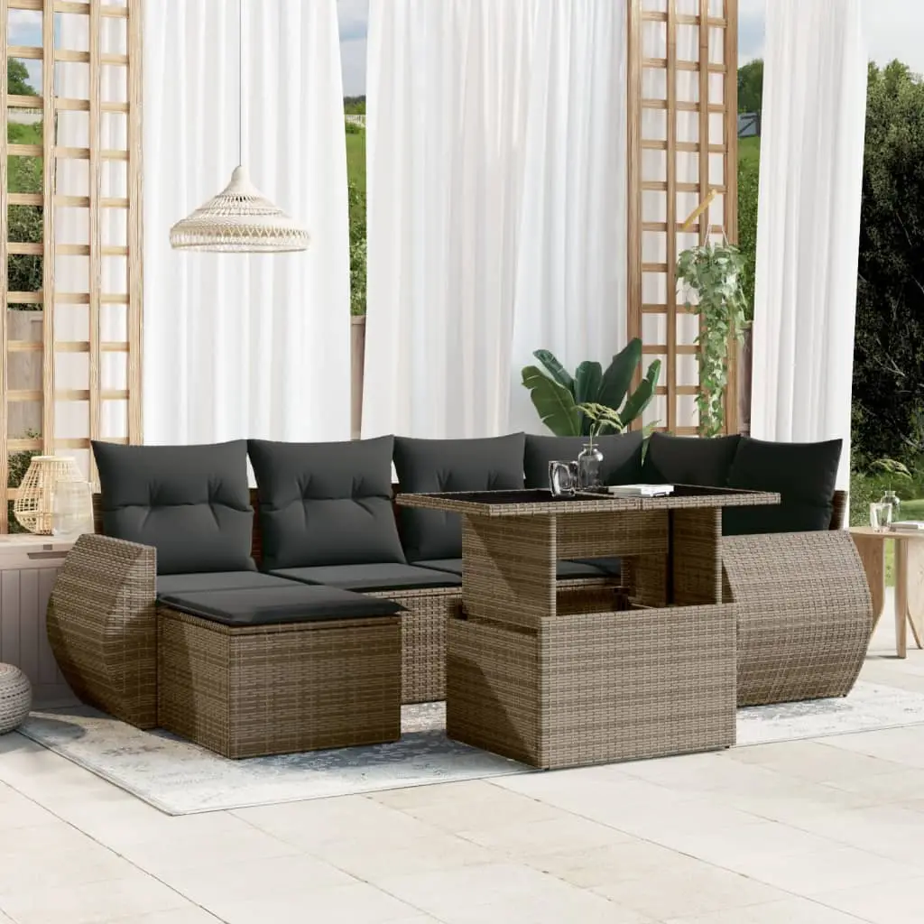 Ensemble de Jardin 7 Pièces avec Repose-pied Résine Tressée Table Relevable Gris – ComfortXL Outdoor Living