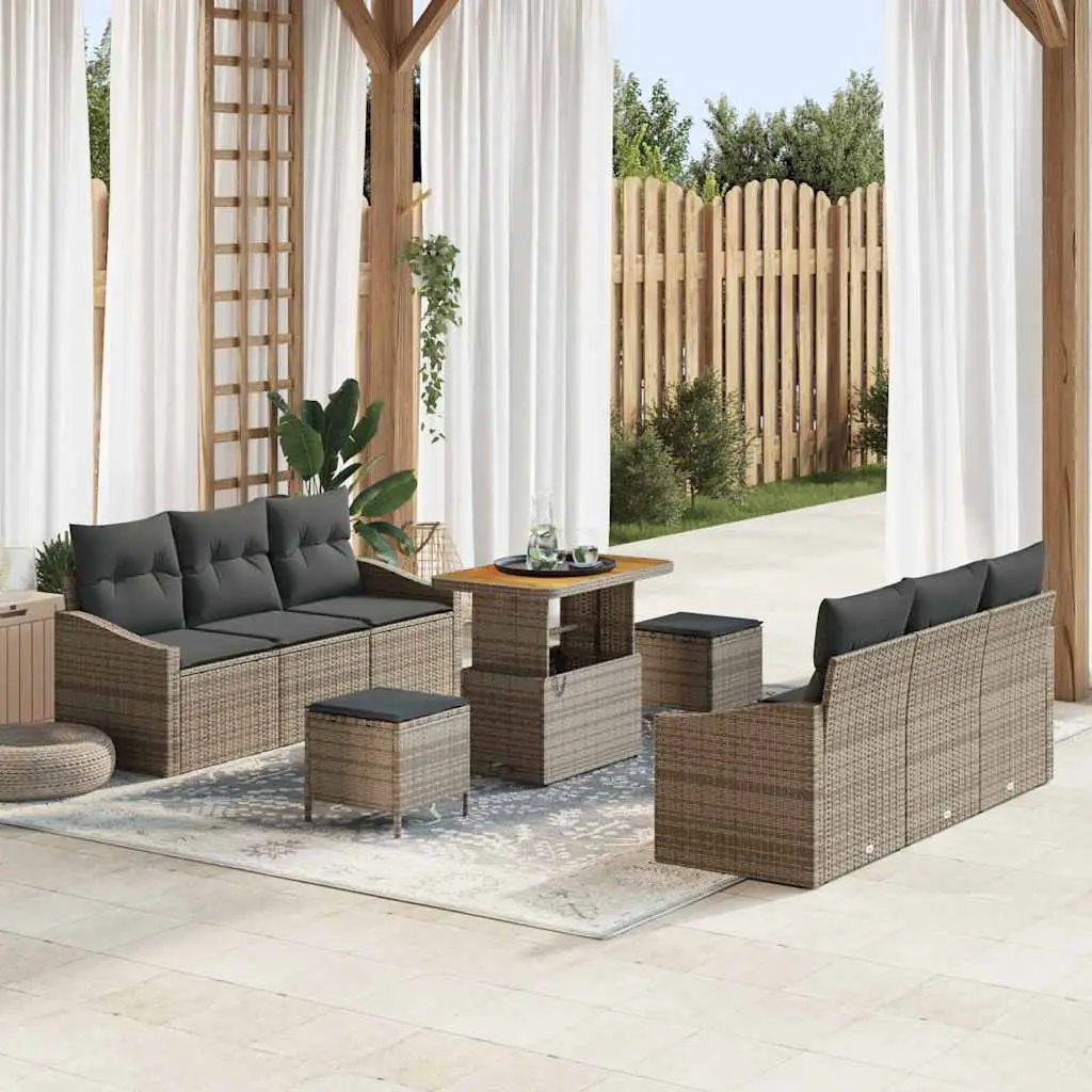Ensemble de canapé de jardin avec coussin 9 pcs Gris vidaXL 3364563
