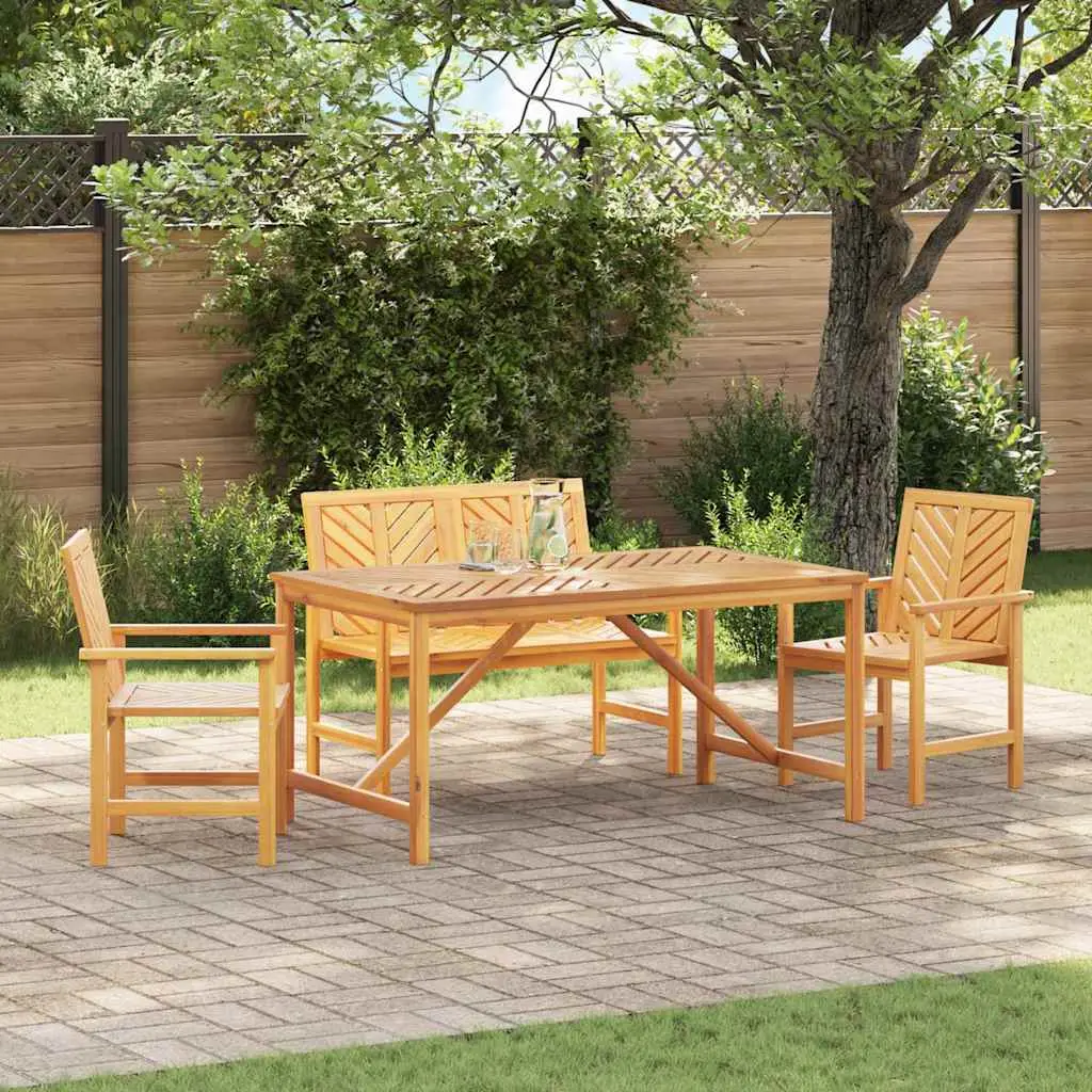 Ensemble de Repas Convivial 4 Pièces en Acacia, Table, Banc et 2 Chaises – ComfortXL Outdoor Living